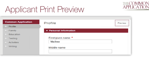 Common Application Print Preview
