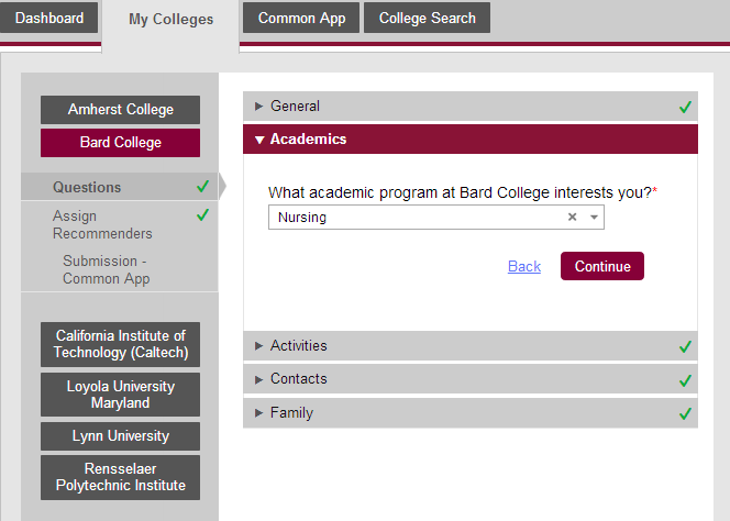 Selecting an Academic Interest on the Common App