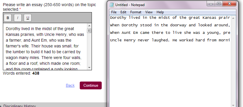 Use Notepad to copy and paste your Common App essay