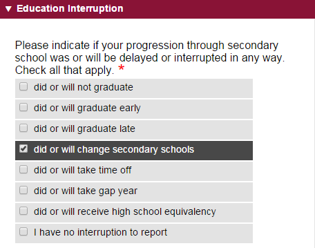 Education Interruption Common App