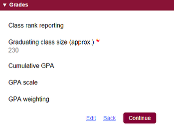 Grades Section of Common App